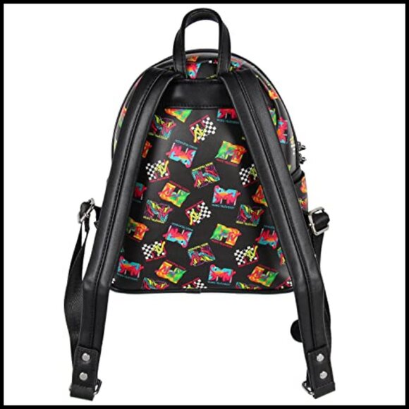 Mini Backpack Zippered Daypack Retro MTV Logo Print Polyurethane Leather Casual